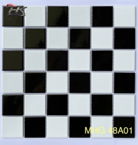 GẠCH MOSAIC GỐM SỨ TRẮNG ĐEN MEN TRƠN MHG 48A01
